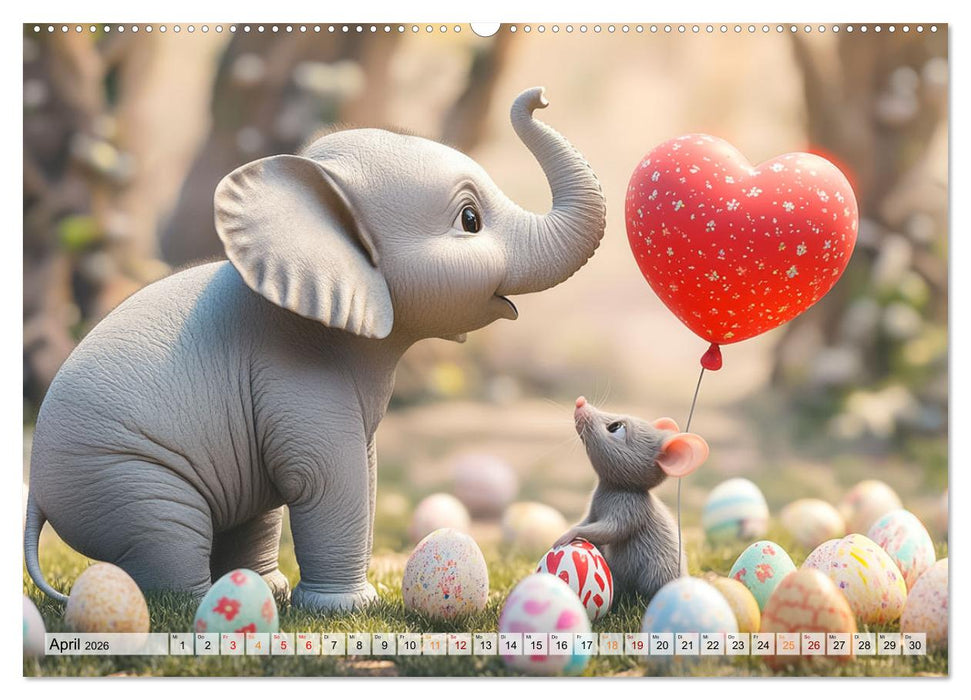 Der rote Luftballon - Elefant und Maus zeigen Dir das Jahr (CALVENDO Premium Wandkalender 2026)