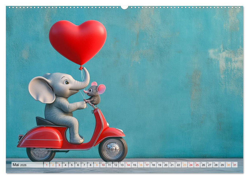 Der rote Luftballon - Elefant und Maus zeigen Dir das Jahr (CALVENDO Premium Wandkalender 2026)