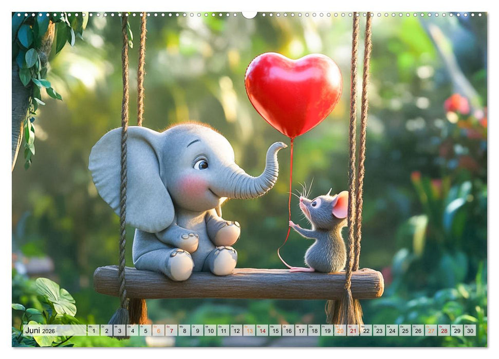 Der rote Luftballon - Elefant und Maus zeigen Dir das Jahr (CALVENDO Premium Wandkalender 2026)