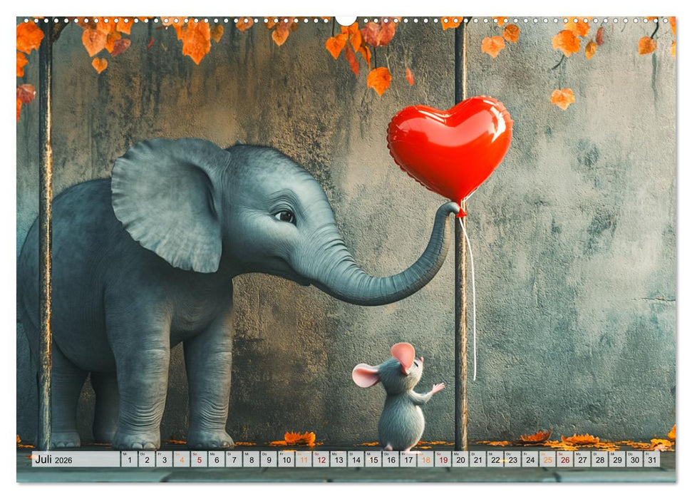 Der rote Luftballon - Elefant und Maus zeigen Dir das Jahr (CALVENDO Premium Wandkalender 2026)