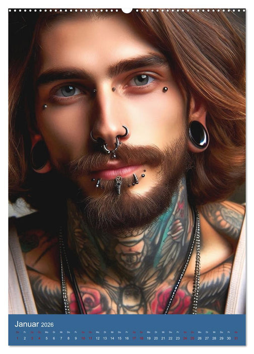 Tattoo und Piercing Men (CALVENDO Premium Wandkalender 2026)