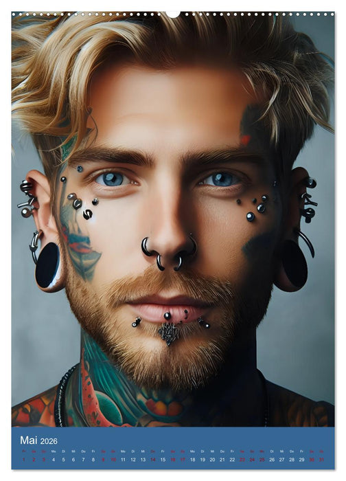 Tattoo und Piercing Men (CALVENDO Premium Wandkalender 2026)
