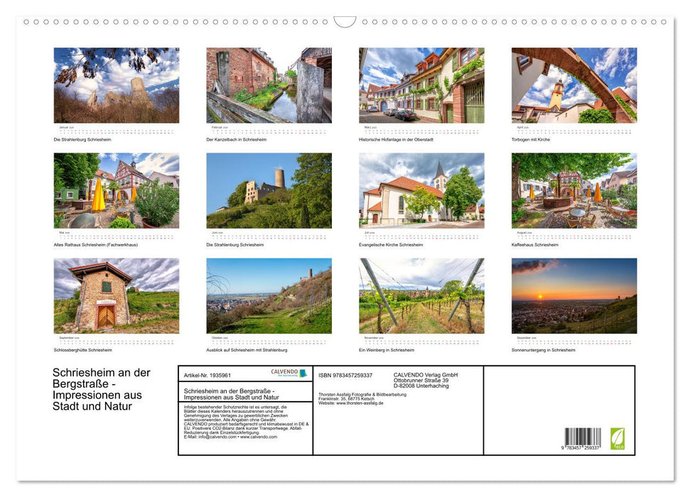 Schriesheim an der Bergstraße - Impressionen aus Stadt und Natur (CALVENDO Wandkalender 2026)