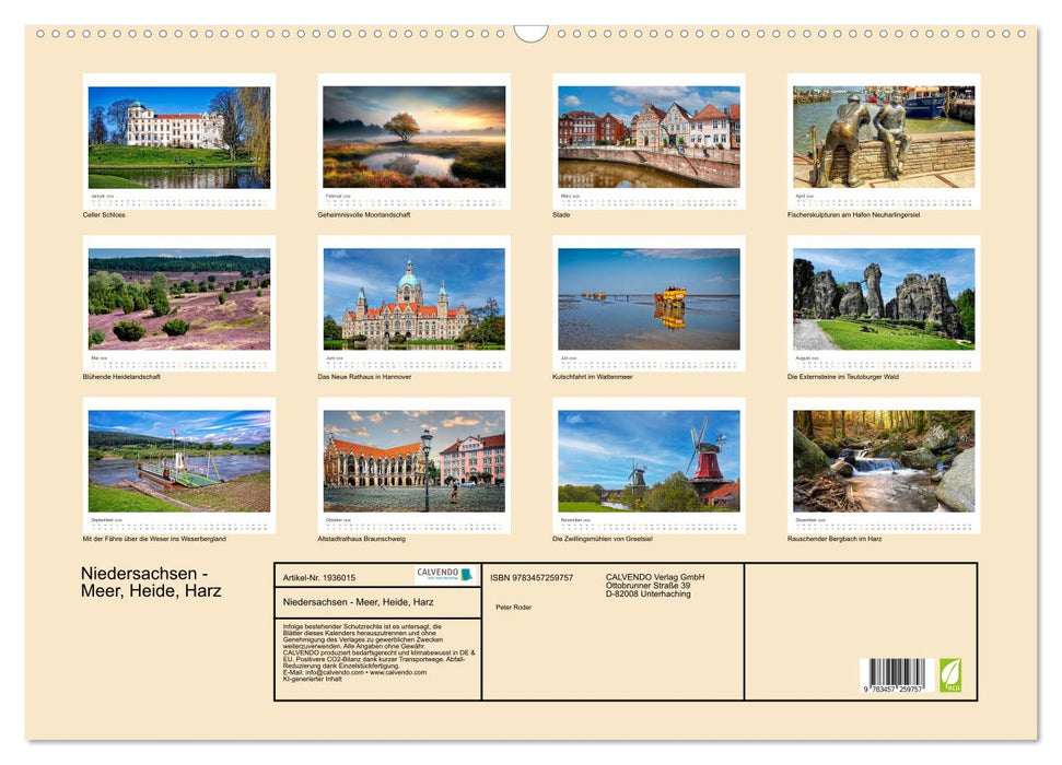 Niedersachsen - Meer, Heide, Harz (CALVENDO Wandkalender 2026)