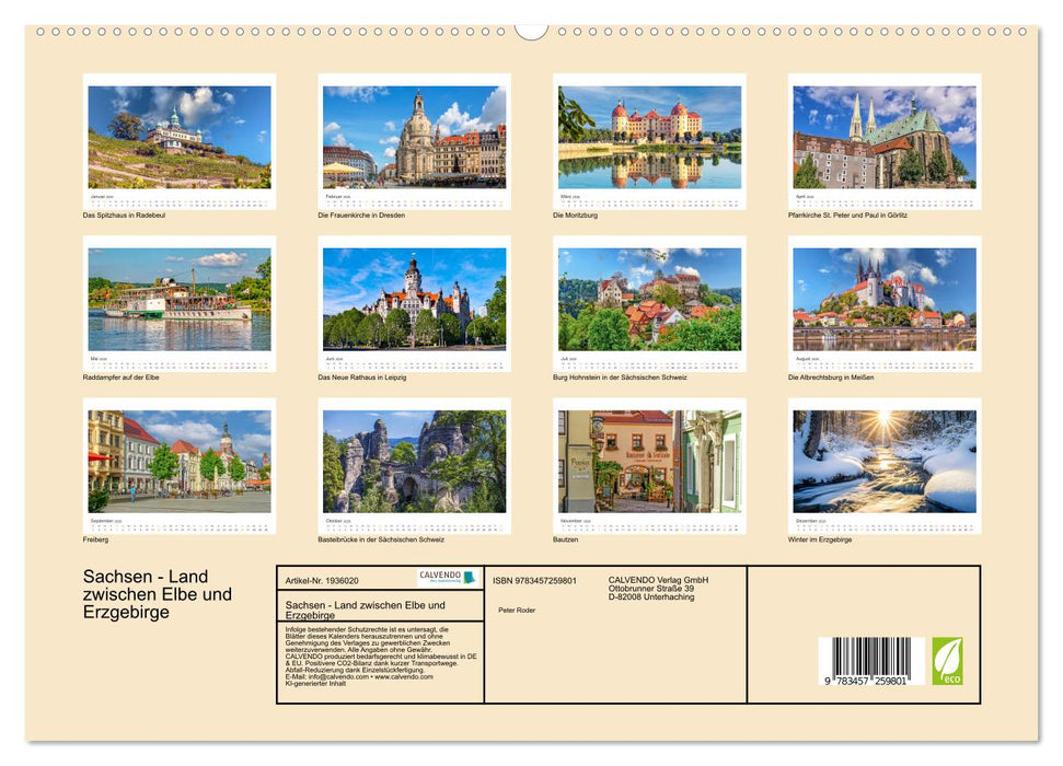 Sachsen - Land zwischen Elbe und Erzgebirge (CALVENDO Premium Wandkalender 2026)