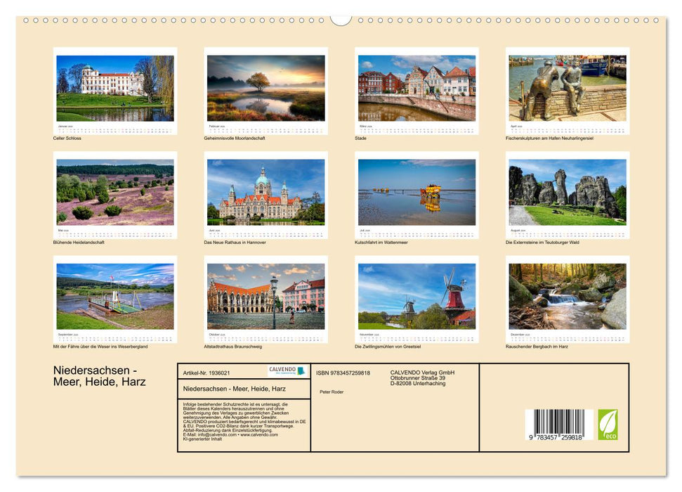 Niedersachsen - Meer, Heide, Harz (CALVENDO Premium Wandkalender 2026)