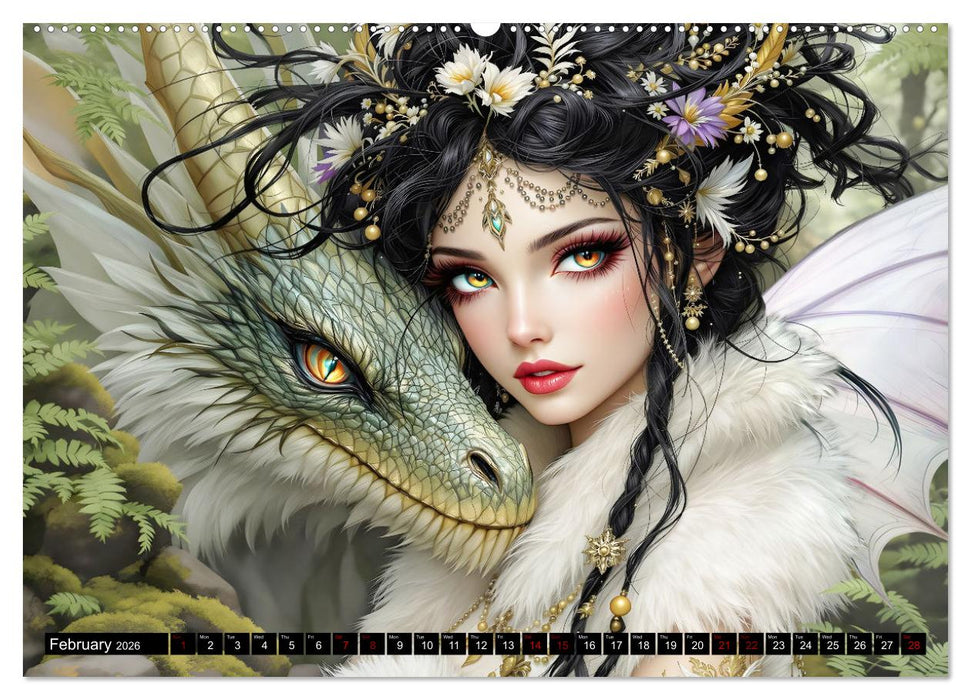 Elves and Dragons - A magical connection (CALVENDO Monthly Calendar 2026)