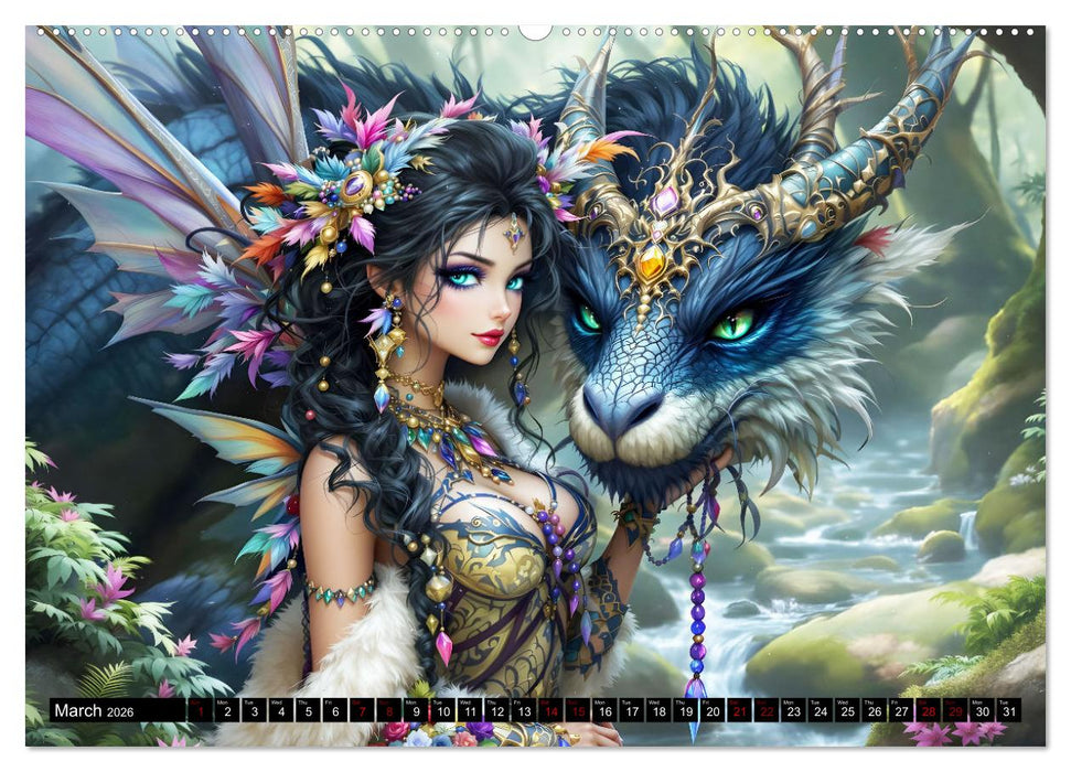 Elves and Dragons - A magical connection (CALVENDO Monthly Calendar 2026)