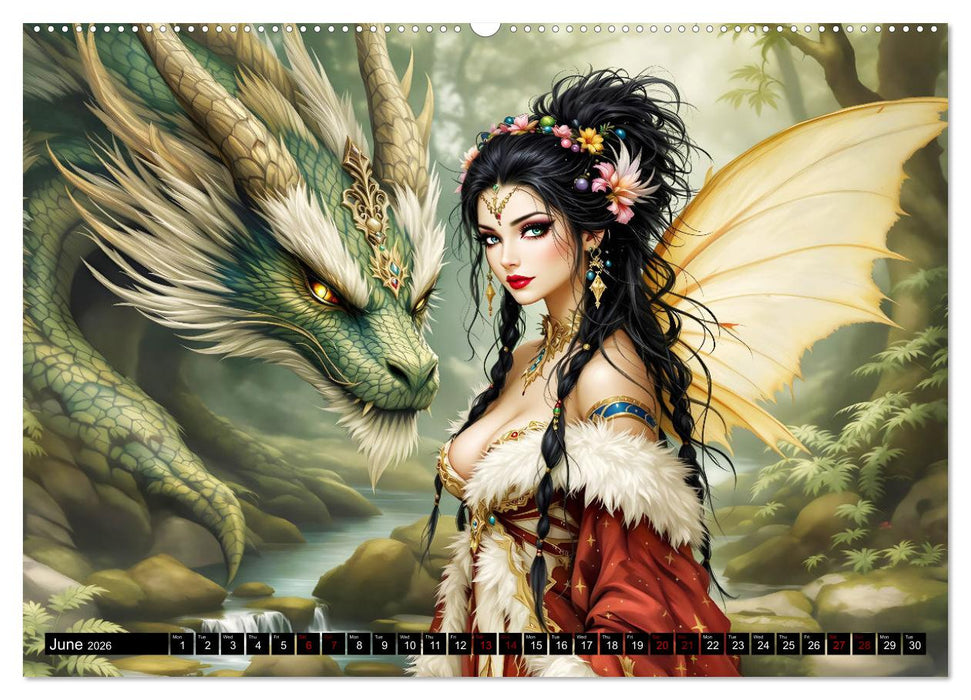 Elves and Dragons - A magical connection (CALVENDO Monthly Calendar 2026)