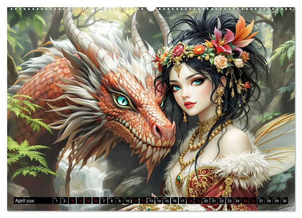 Elves and Dragons - A magical connection (CALVENDO Premium-Calendar 2026)