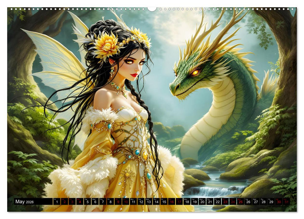 Elves and Dragons - A magical connection (CALVENDO Premium-Calendar 2026)