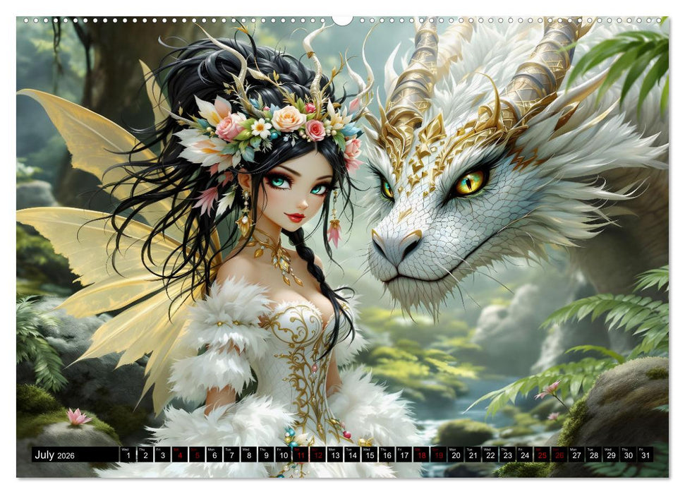 Elves and Dragons - A magical connection (CALVENDO Premium-Calendar 2026)