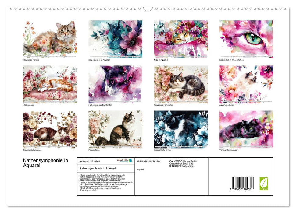 Katzensymphonie in Aquarell (CALVENDO Premium Wandkalender 2026)