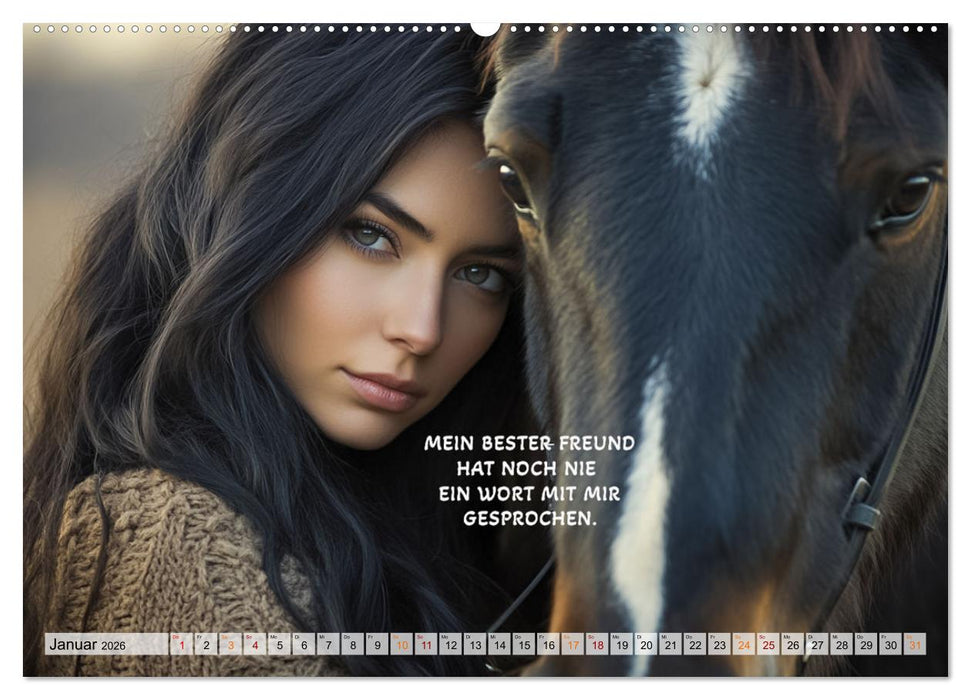 Pferde und Seelensprüche (CALVENDO Premium Wandkalender 2026)