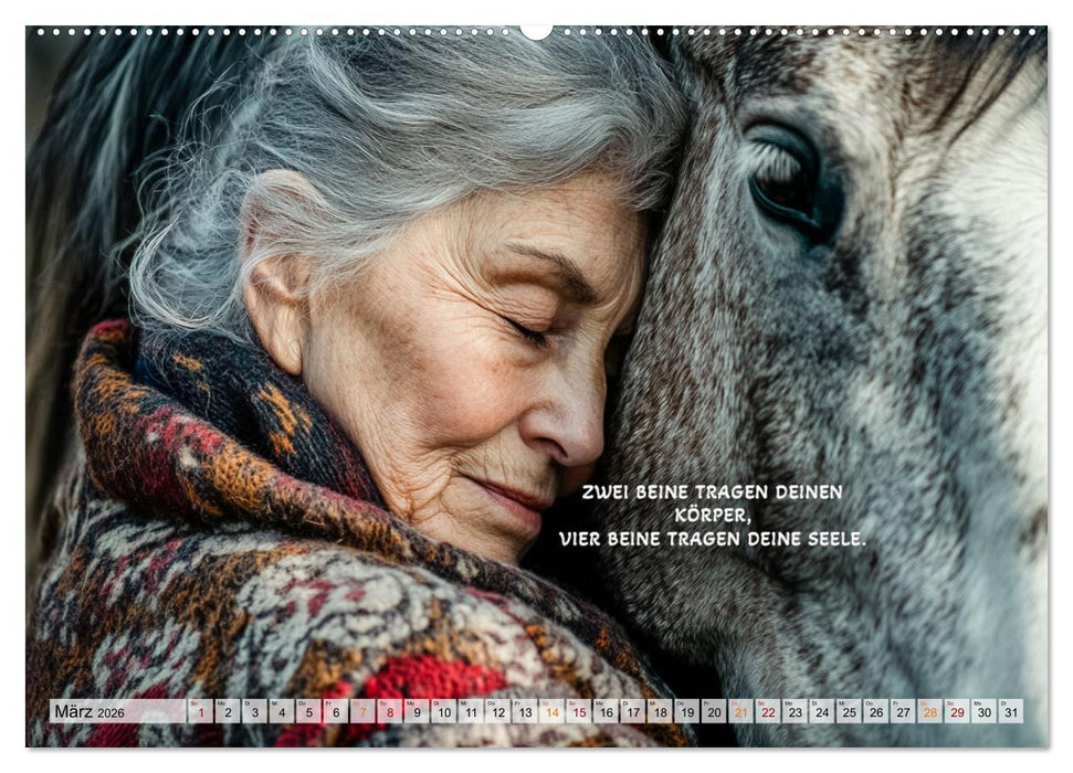 Pferde und Seelensprüche (CALVENDO Premium Wandkalender 2026)