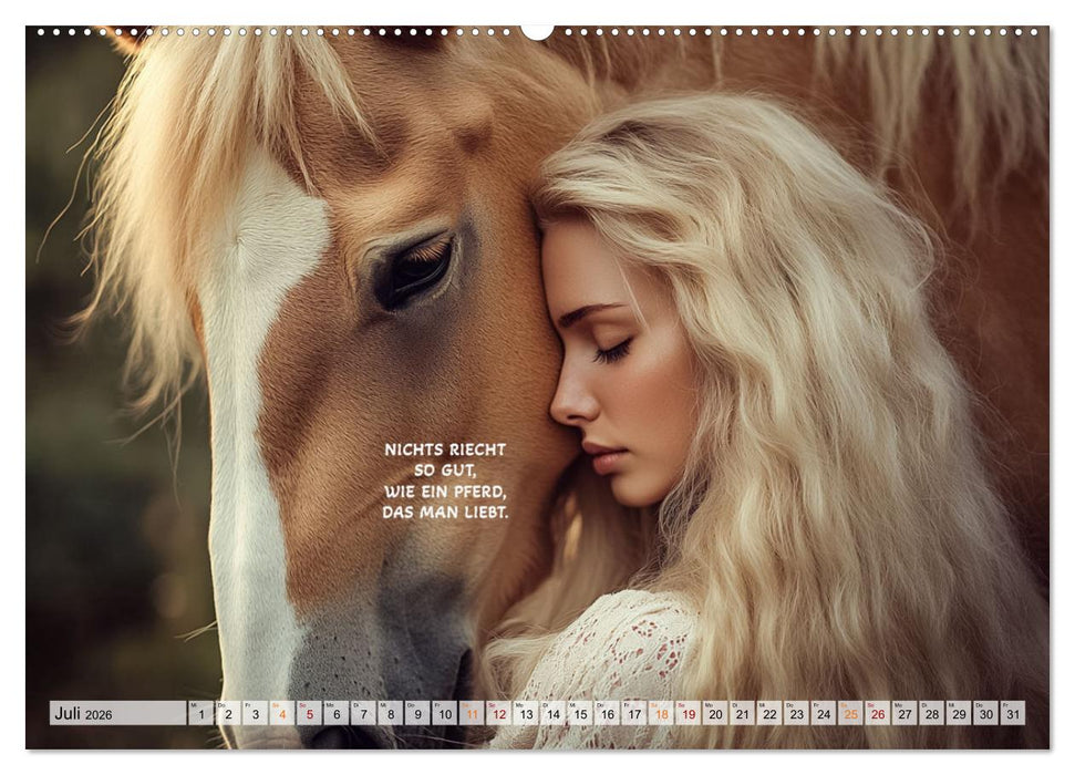 Pferde und Seelensprüche (CALVENDO Premium Wandkalender 2026)