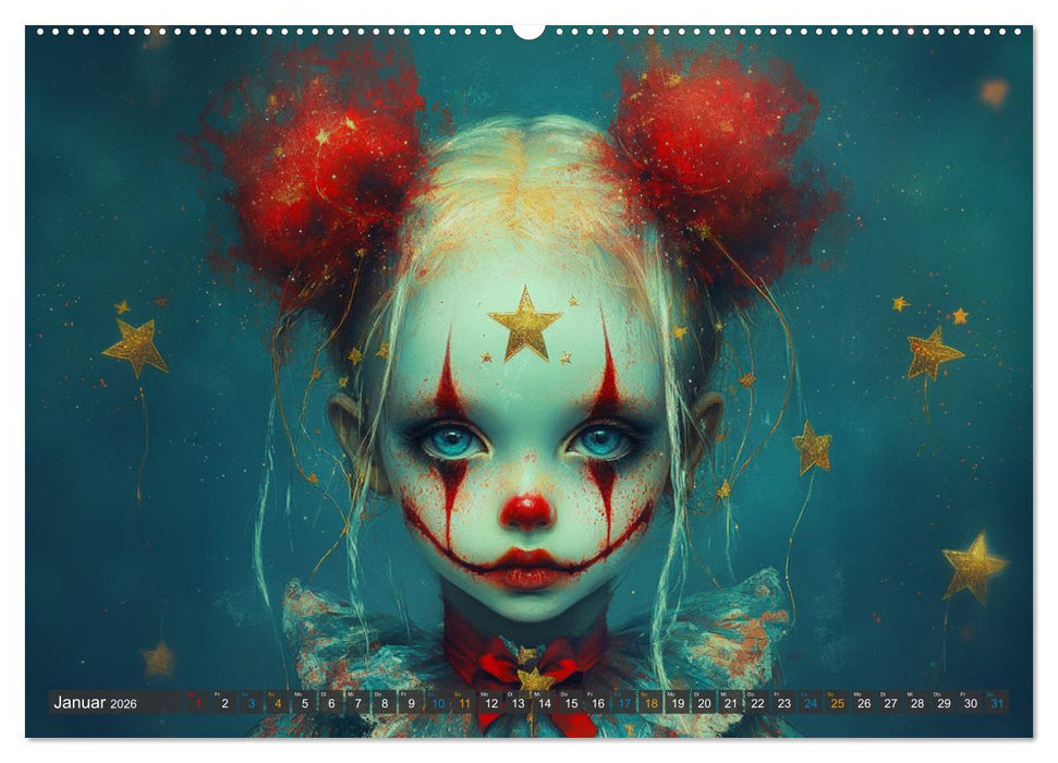 Clowniversum - Wo die Masken Geschichten erzählen (CALVENDO Wandkalender 2026)