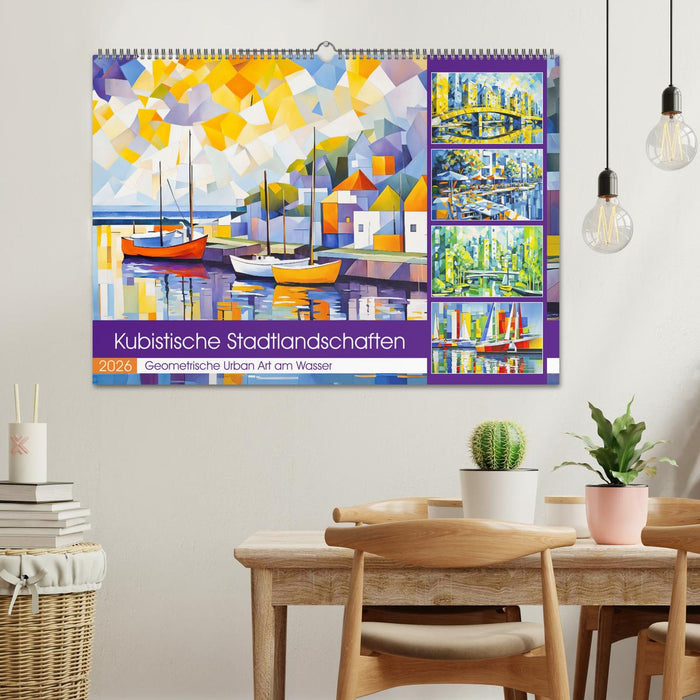 Kubistische Stadtlandschaften - Geometrische Urban Art am Wasser (CALVENDO Wandkalender 2026)