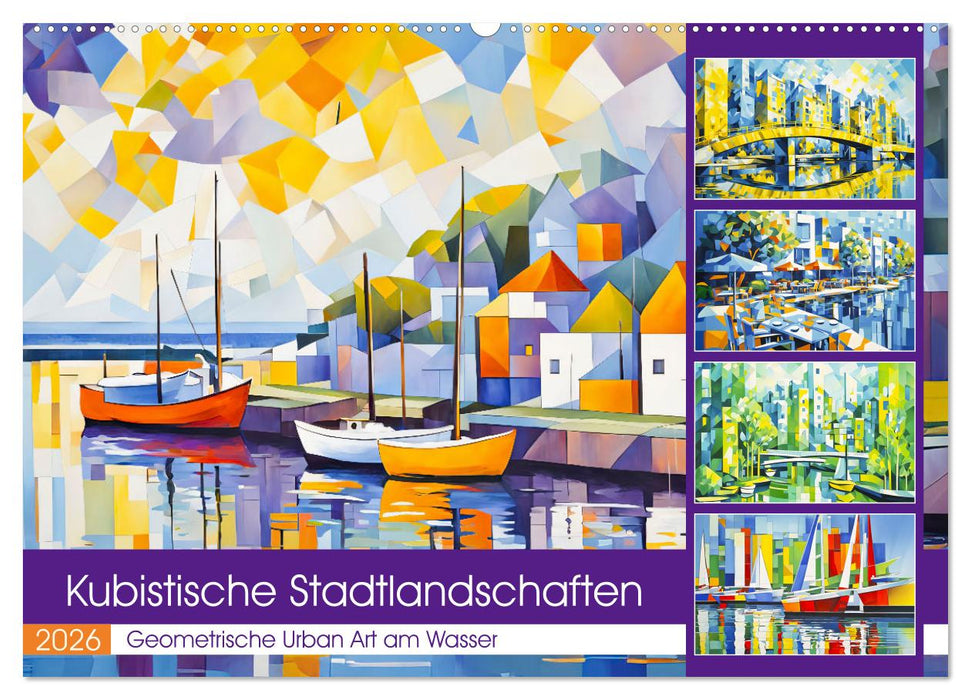 Kubistische Stadtlandschaften - Geometrische Urban Art am Wasser (CALVENDO Wandkalender 2026)