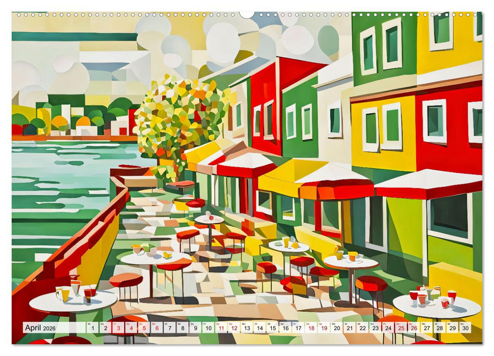 Kubistische Stadtlandschaften - Geometrische Urban Art am Wasser (CALVENDO Wandkalender 2026)