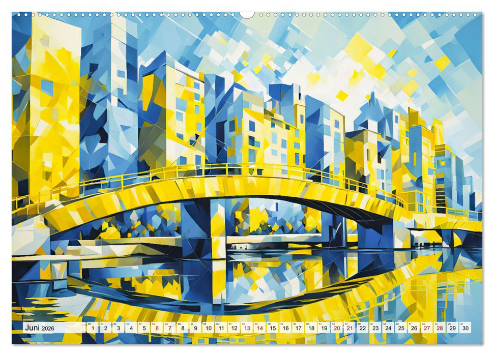 Kubistische Stadtlandschaften - Geometrische Urban Art am Wasser (CALVENDO Wandkalender 2026)