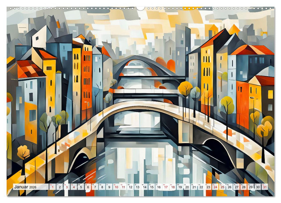 Kubistische Stadtlandschaften - Geometrische Urban Art am Wasser (CALVENDO Premium Wandkalender 2026)