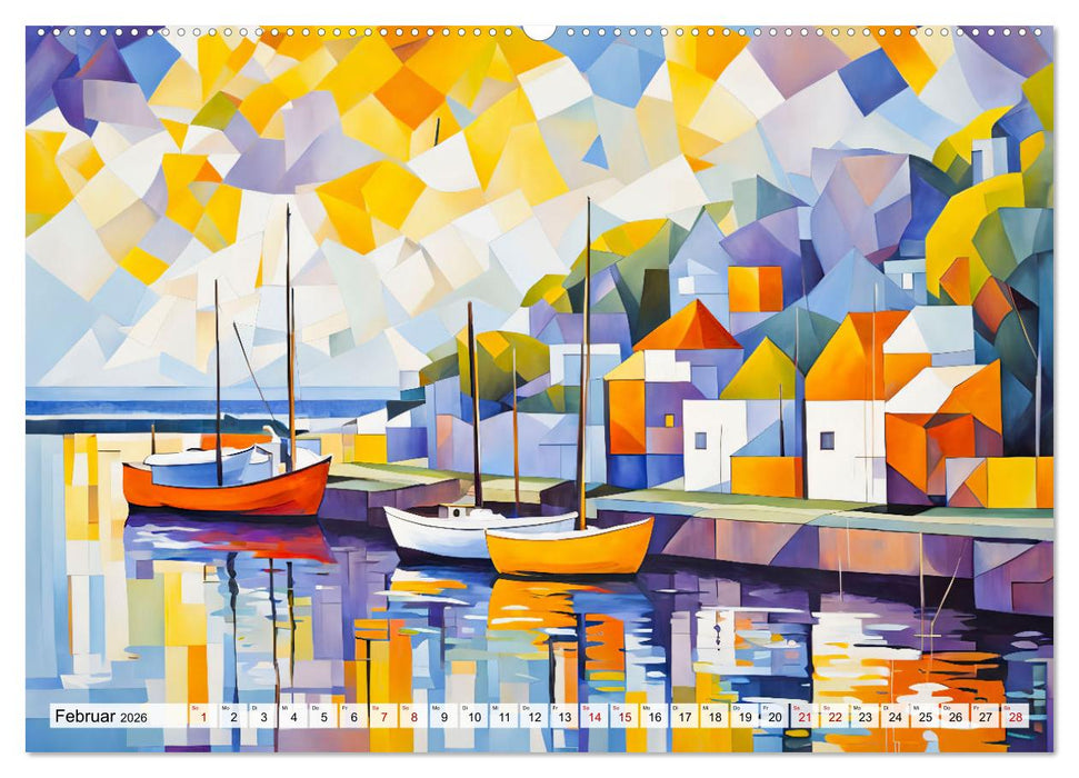 Kubistische Stadtlandschaften - Geometrische Urban Art am Wasser (CALVENDO Premium Wandkalender 2026)