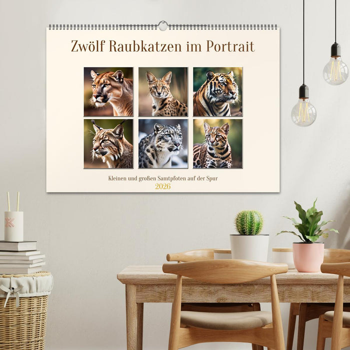 Zwölf Raubkatzen im Portrait (CALVENDO Wandkalender 2026)