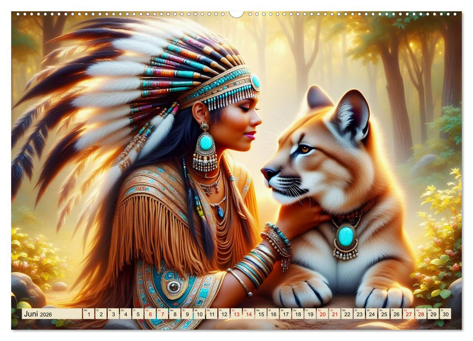 Spirituelle Begleiter - Indianer und Tiere im Einklang (CALVENDO Premium Wandkalender 2026)