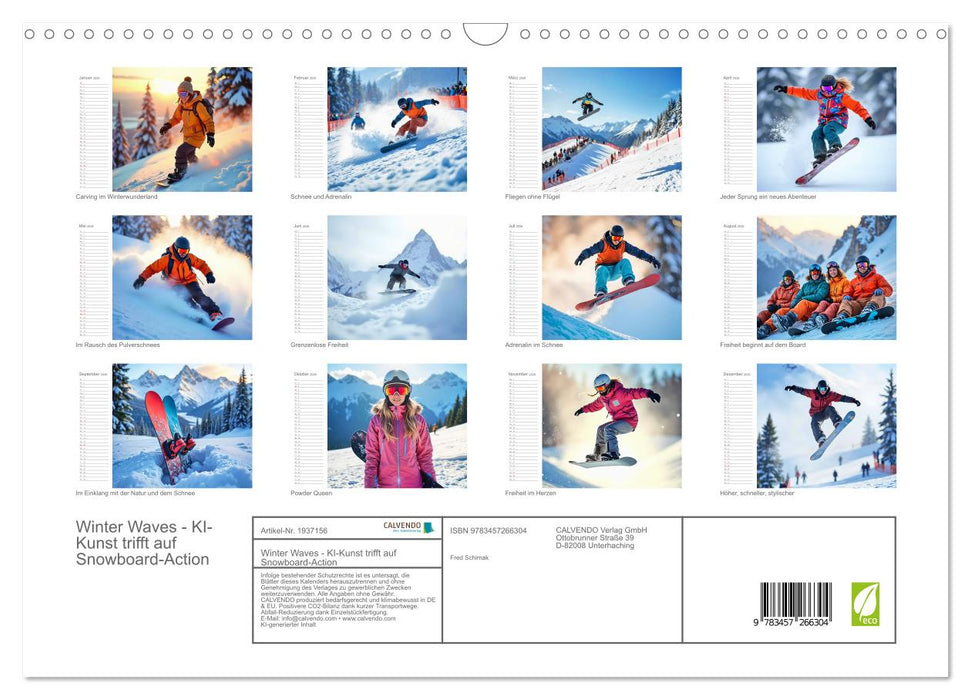 Winter Waves - KI-Kunst trifft auf Snowboard-Action (CALVENDO Wandkalender 2026)