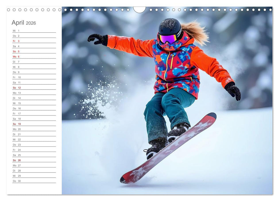 Winter Waves - KI-Kunst trifft auf Snowboard-Action (CALVENDO Wandkalender 2026)