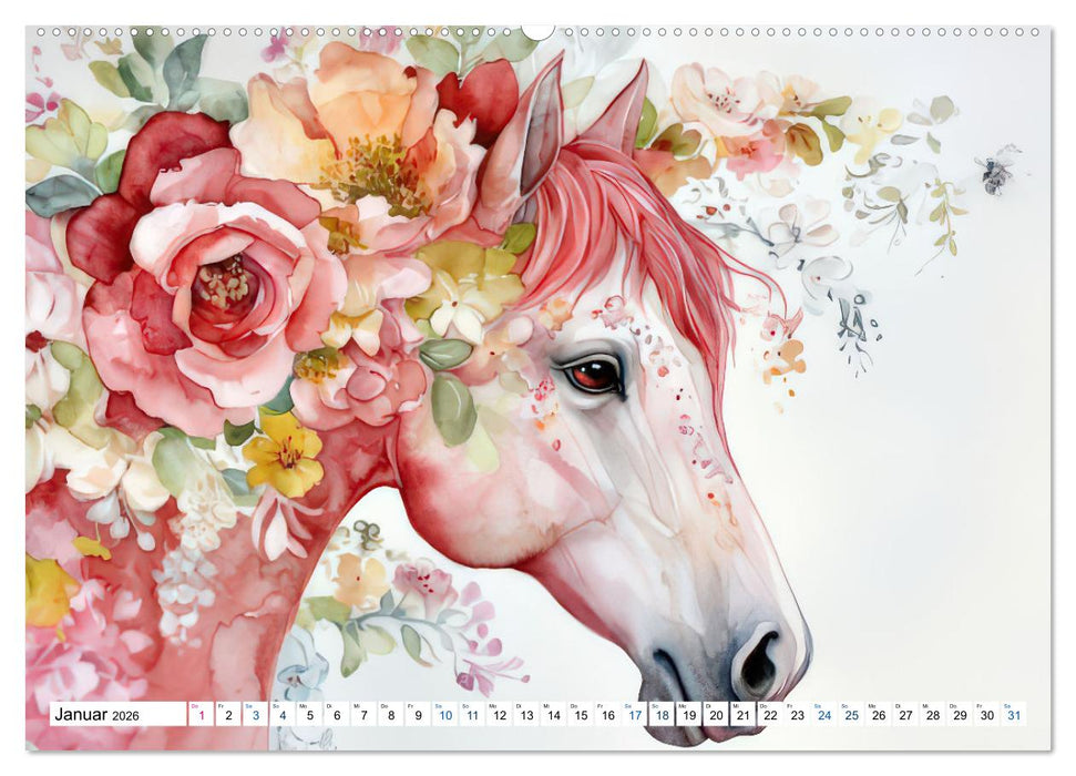 Hufspuren im Blütenmeer (CALVENDO Premium Wandkalender 2026)