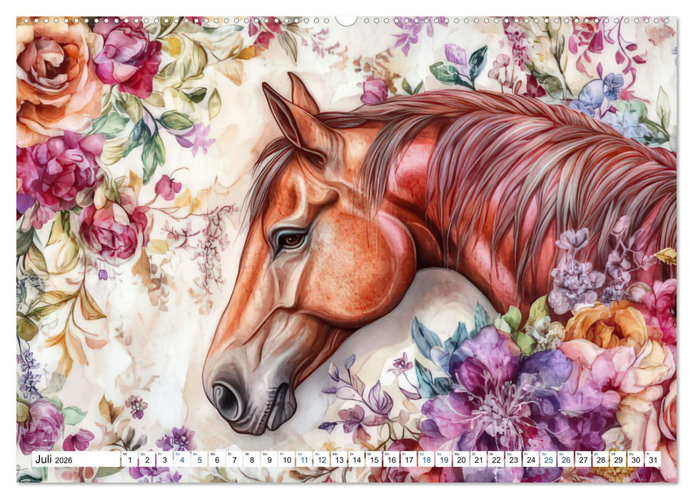 Hufspuren im Blütenmeer (CALVENDO Premium Wandkalender 2026)