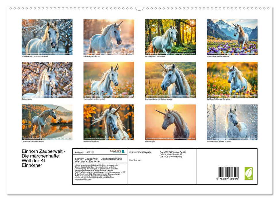 Einhorn Zauberwelt - Die märchenhafte Welt der KI Einhörner (CALVENDO Premium Wandkalender 2026)