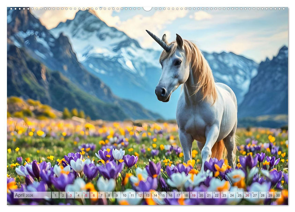 Einhorn Zauberwelt - Die märchenhafte Welt der KI Einhörner (CALVENDO Premium Wandkalender 2026)