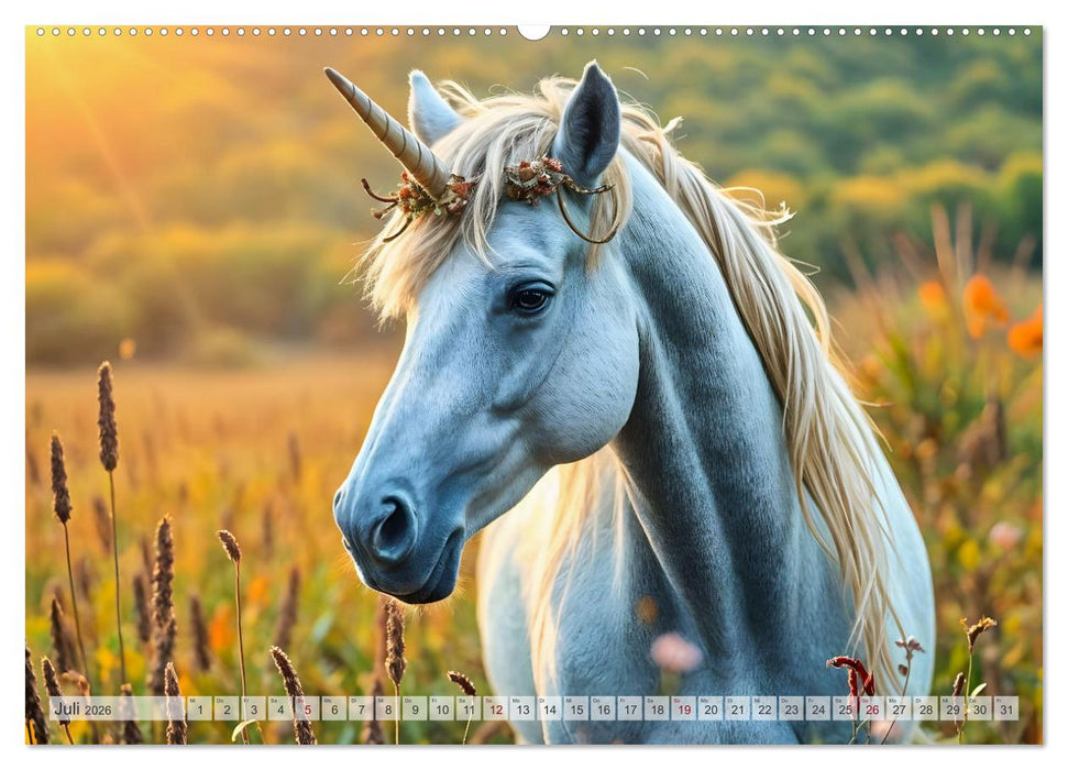 Einhorn Zauberwelt - Die märchenhafte Welt der KI Einhörner (CALVENDO Premium Wandkalender 2026)