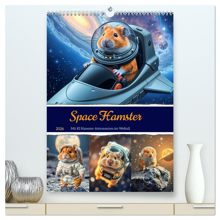 Space Hamster - Mit KI Hamster Astronauten im Weltall (CALVENDO Premium Wandkalender 2026)
