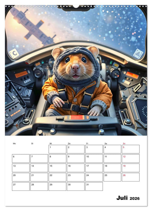 Space Hamster - Mit KI Hamster Astronauten im Weltall (CALVENDO Premium Wandkalender 2026)