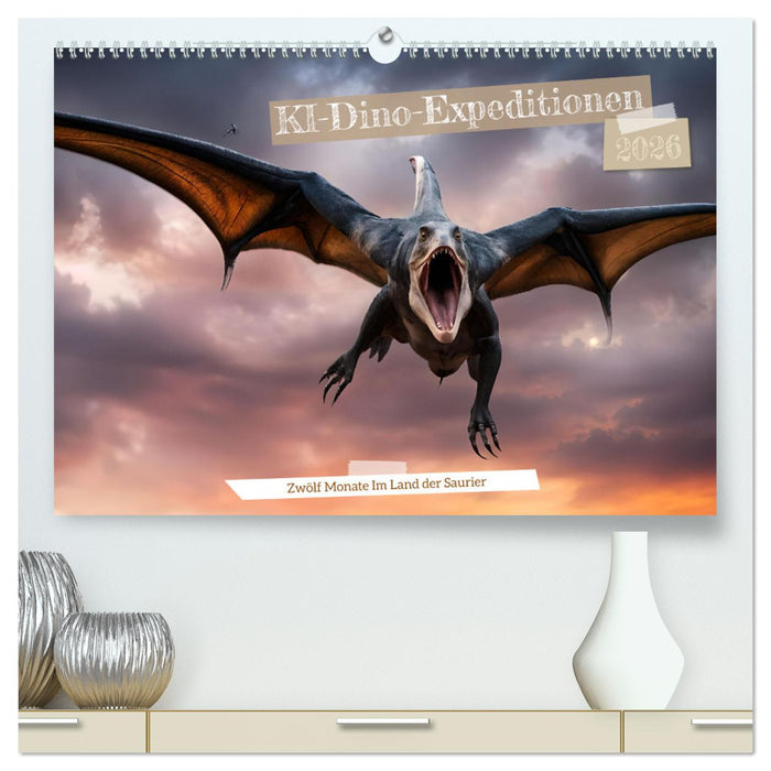 KI-Dino-Expeditionen Zwölf Monate im Land der Saurier (CALVENDO Premium Wandkalender 2026)