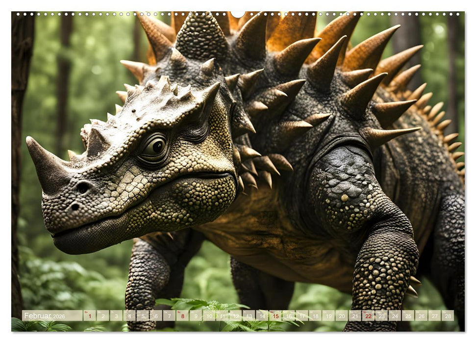 KI-Dino-Expeditionen Zwölf Monate im Land der Saurier (CALVENDO Premium Wandkalender 2026)