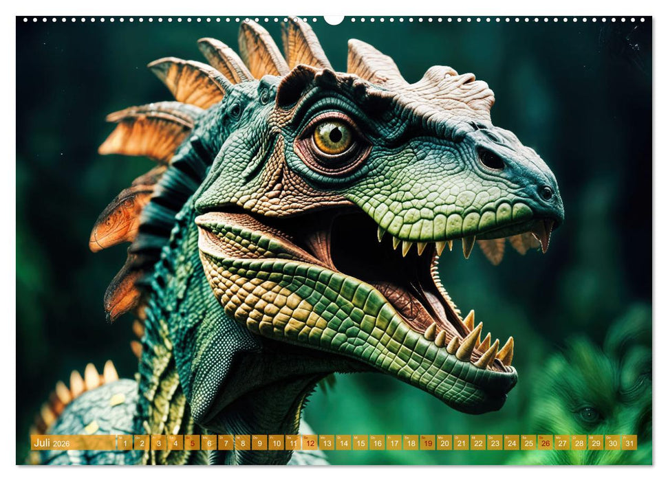 KI-Dino-Expeditionen Zwölf Monate im Land der Saurier (CALVENDO Premium Wandkalender 2026)