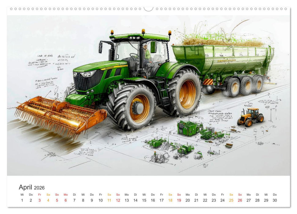 Traktoren - Design und Power Studien in Grün (CALVENDO Wandkalender 2026)