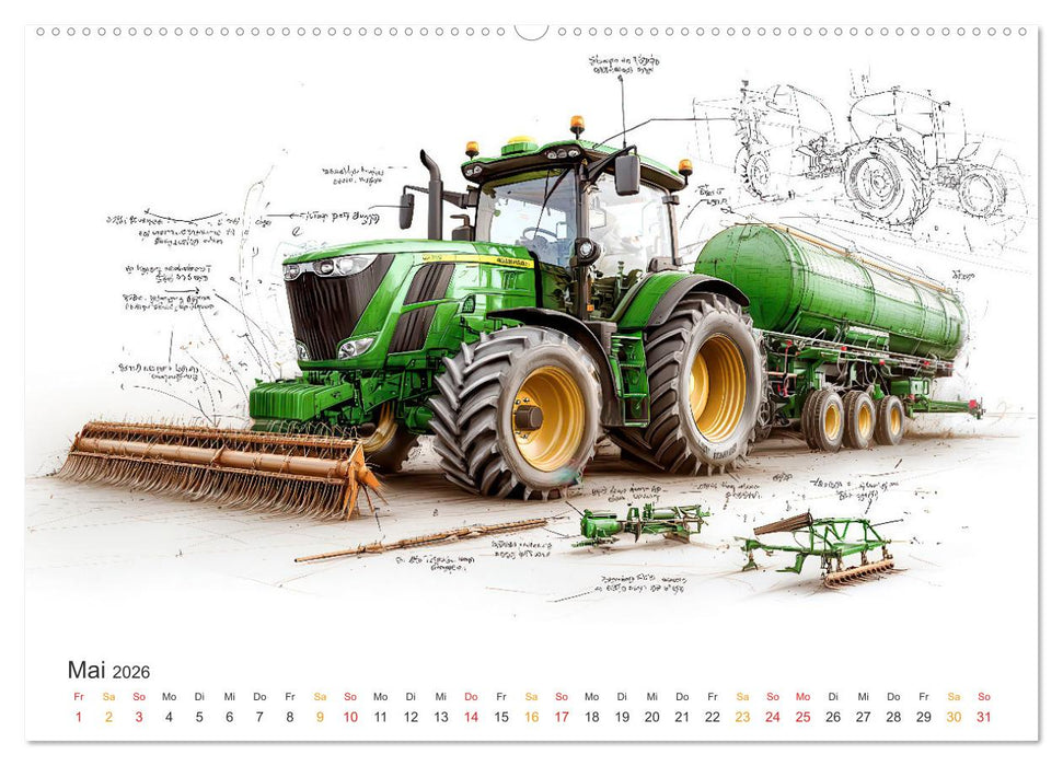 Traktoren - Design und Power Studien in Grün (CALVENDO Wandkalender 2026)