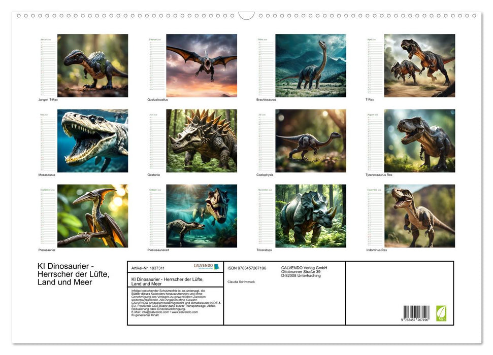 KI Dinosaurier - Herrscher der Lüfte, Land und Meer (CALVENDO Wandkalender 2026)
