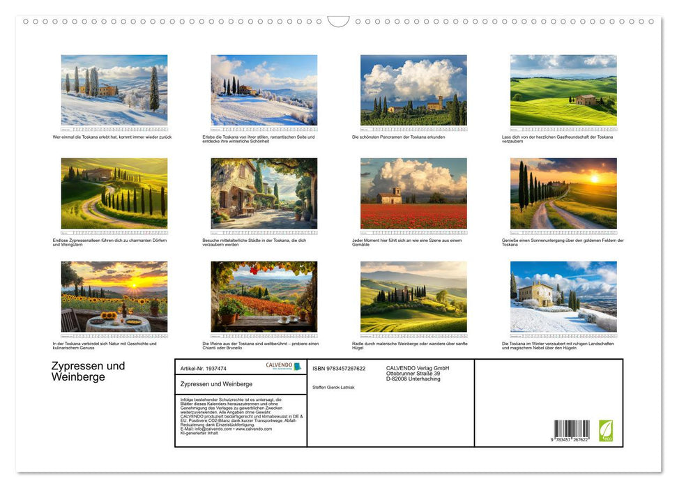 Zypressen und Weinberge (CALVENDO Wandkalender 2026)