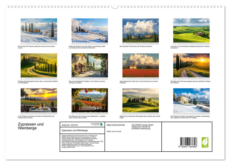 Zypressen und Weinberge (CALVENDO Premium Wandkalender 2026)