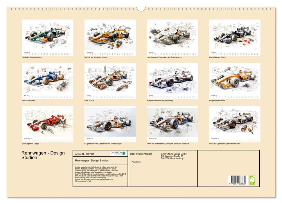Rennwagen - Design Studien (CALVENDO Wandkalender 2026)