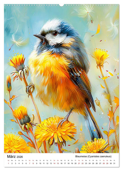 Heimische Vögel - Singvögel zwischen Blüten und Beeren (CALVENDO Wandkalender 2026)