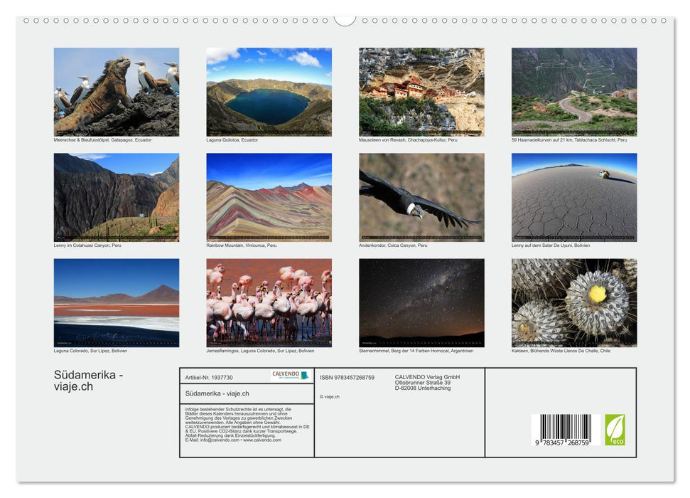 Südamerika - viaje.ch (CALVENDO Premium Wandkalender 2026)