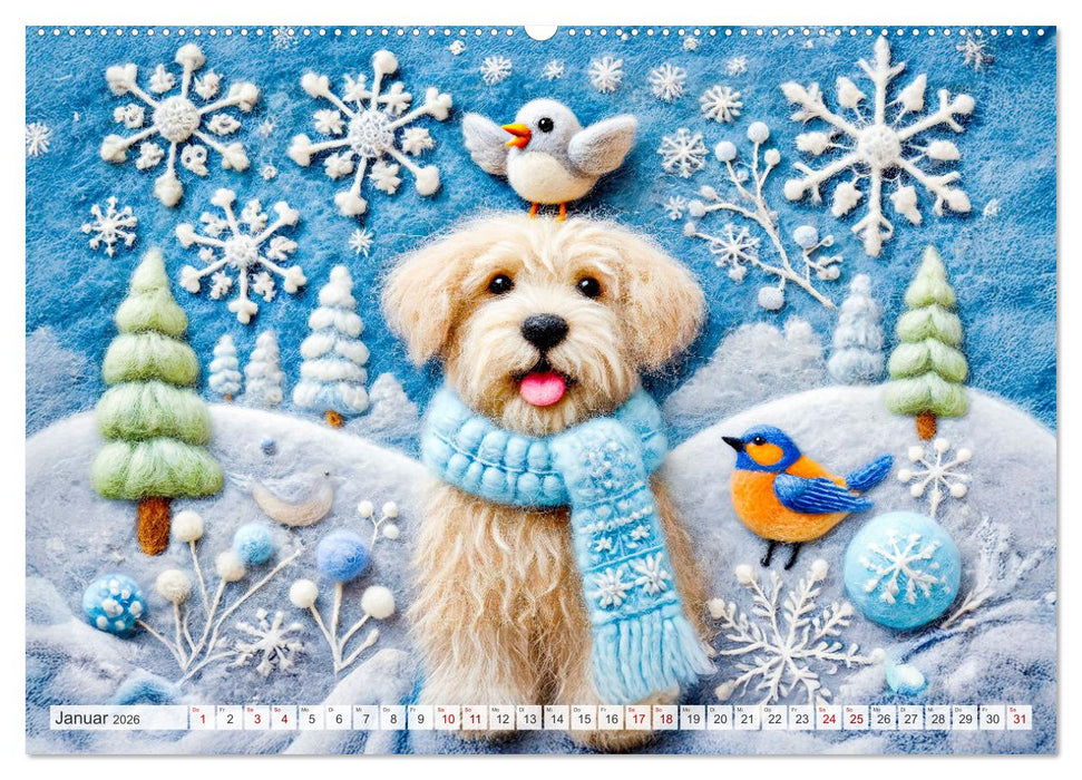 Niedliche Filzhunde - Liebevolle Ideen aus Filz und Wolle (CALVENDO Premium Wandkalender 2026)